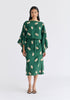 Leaf Embroidered Kimono Sleeves Midi Dress in Green Front