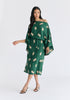 Leaf Embroidered Kimono Sleeves Midi Dress in Green Front
