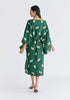 Leaf Embroidered Kimono Sleeves Midi Dress in Green Back