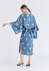 Leaf Embroidered Kimono Sleeves Midi Dress in Blue Back