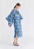 Leaf Embroidered Kimono Sleeves Midi Dress in Blue Side