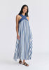 Cross Strap Halterneck Maxi Dress in Blue and White Front