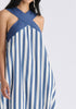 Cross Strap Halterneck Maxi Dress in Blue and White Closeup