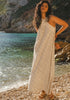 Cross Strap Halterneck Maxi Dress in Oatmeal and Black Location Shoot