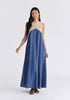 Cross Strap Halterneck Maxi Dress in Blue and Taupe Front