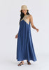Cross Strap Halterneck Maxi Dress in Blue and Taupe Side