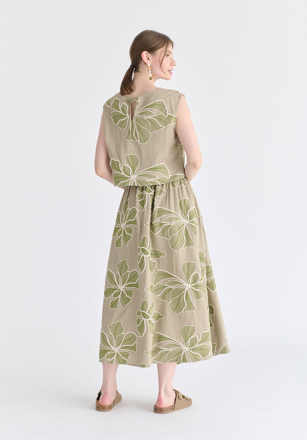 Floral Embroidered Cropped Top in Green Back