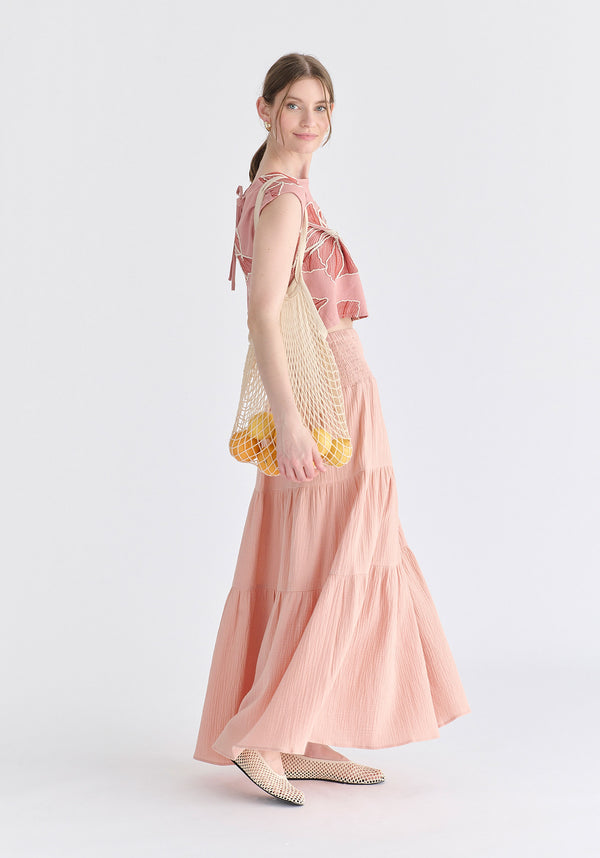 Floral Embroidered Cropped Top in Pink Side