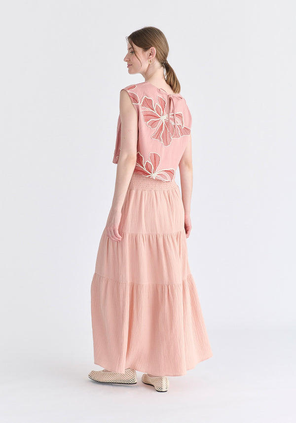 Floral Embroidered Cropped Top in Pink Back