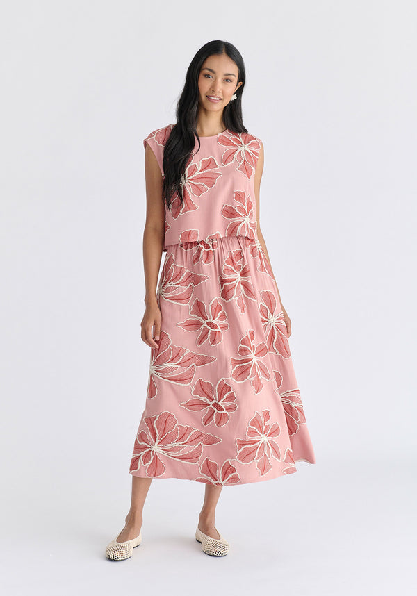 Floral Embroidered Cropped Top in Pink Front