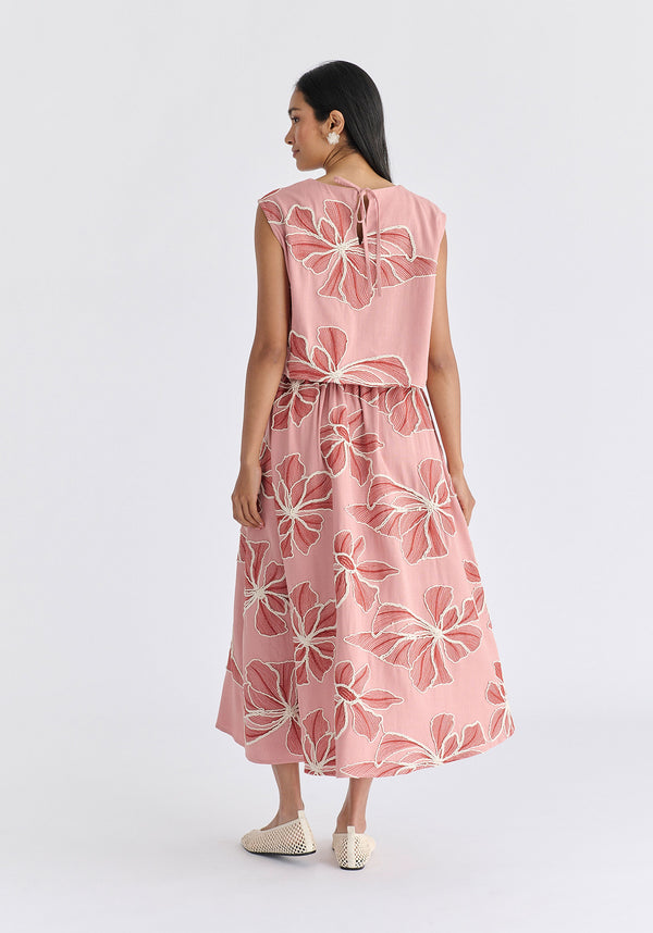 Floral Embroidered Cropped Top in Pink Back