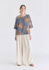 Floral Embroidered Relax Fit Top in Blue Front