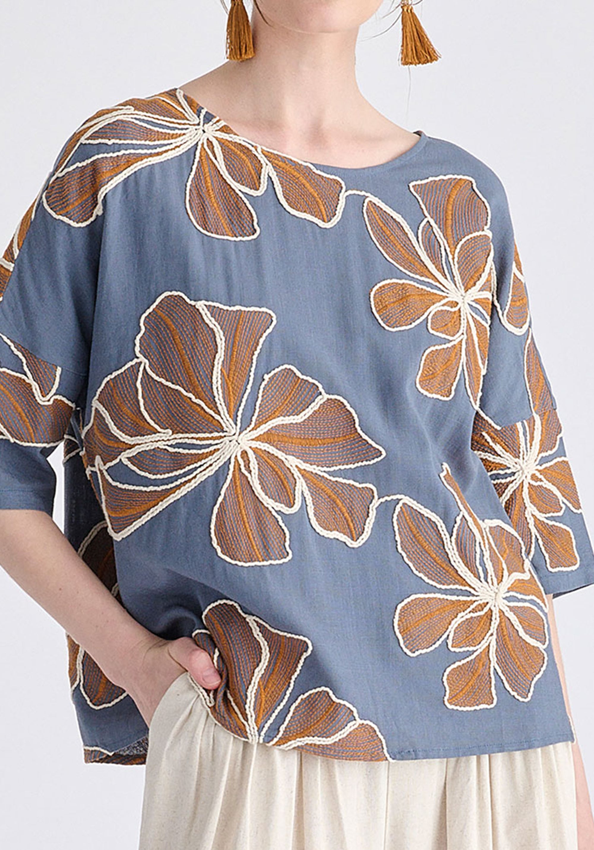 Floral Embroidered Relax Fit Top