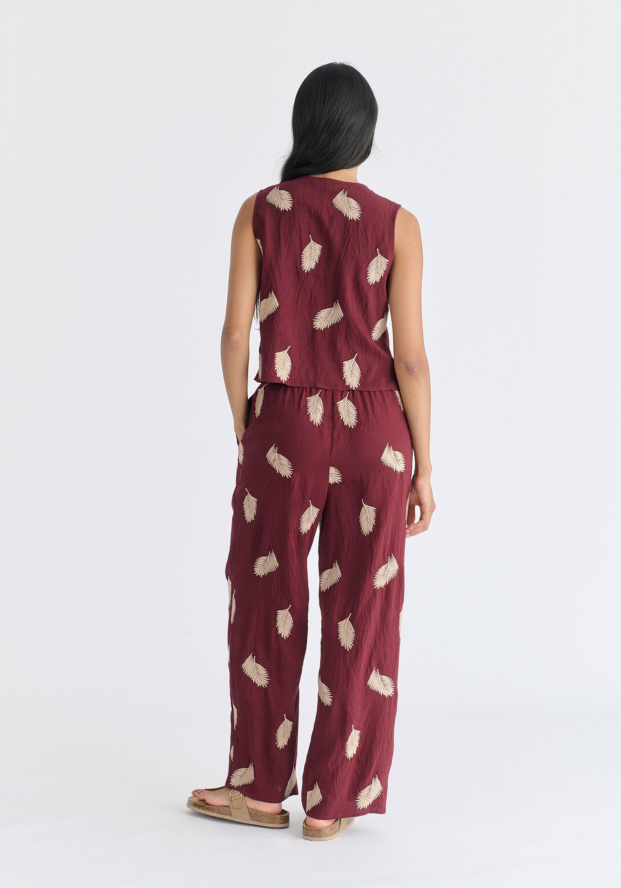 Leaf Embroidered Tie Front Waistcoat