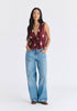Leaf Embroidered Tie Front Waistcoat