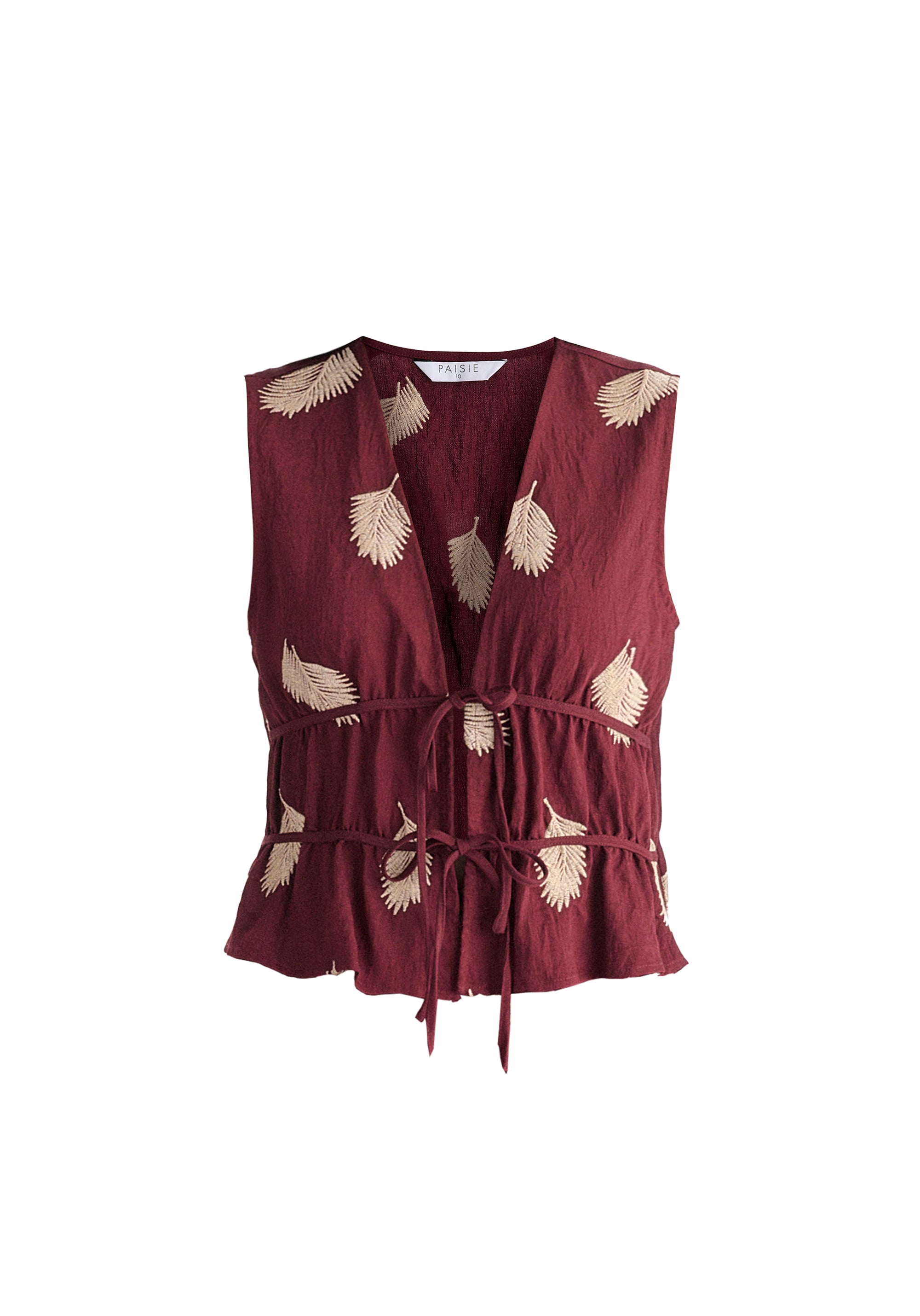 Leaf Embroidered Tie Front Waistcoat