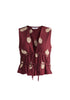 Leaf Embroidered Tie Front Waistcoat