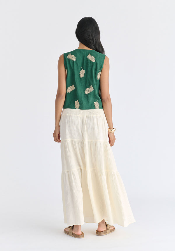 Leaf Embroidered Tie Front Waistcoat