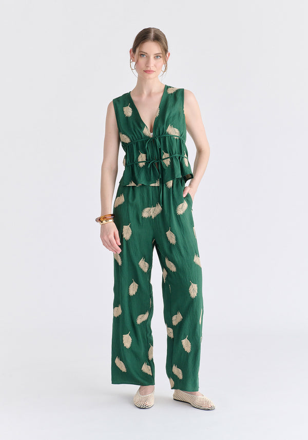 Leaf Embroidered Tie Front Waistcoat