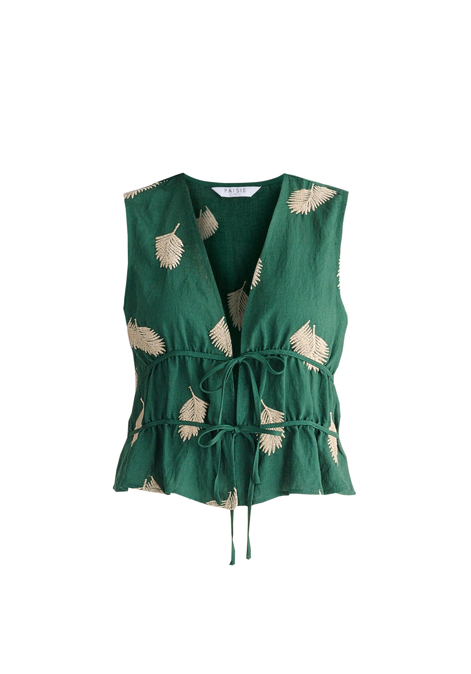Leaf Embroidered Tie Front Waistcoat