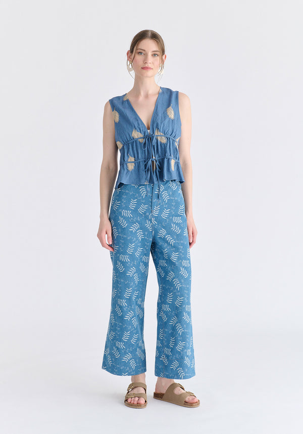 Leaf Embroidered Tie Front Waistcoat