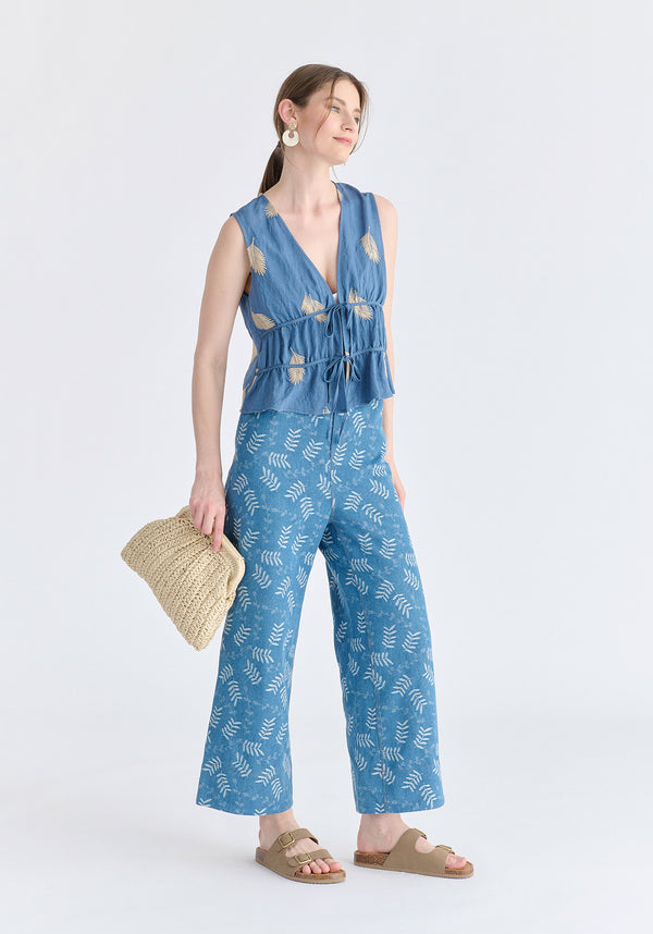 Leaf Embroidered Tie Front Waistcoat