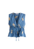 Leaf Embroidered Tie Front Waistcoat