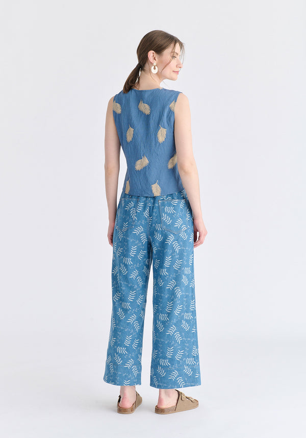 Leaf Embroidered Tie Front Waistcoat