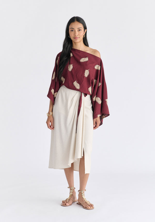Leaf Embroidered Kimono Sleeves Top