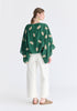 Leaf Embroidered Kimono Sleeves Top in Green Back