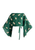 Leaf Embroidered Kimono Sleeves Top in Green Cutout