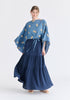 Leaf Embroidered Kimono Sleeves Top in Blue Front