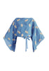 Leaf Embroidered Kimono Sleeves Top in Blue Cutout
