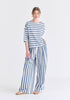 Side Splits Detail Relaxed Top in Blue and White Front
