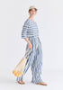 Side Splits Detail Relaxed Top in Blue and White Side