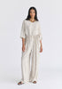 Side Splits Detail Relaxed Top in Oatmeal and Black Front