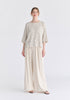 Side Splits Detail Relaxed Top in Oatmeal and Black Front