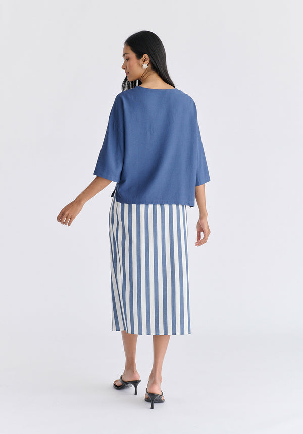 Side Splits Detail Relaxed Top in Blue Back