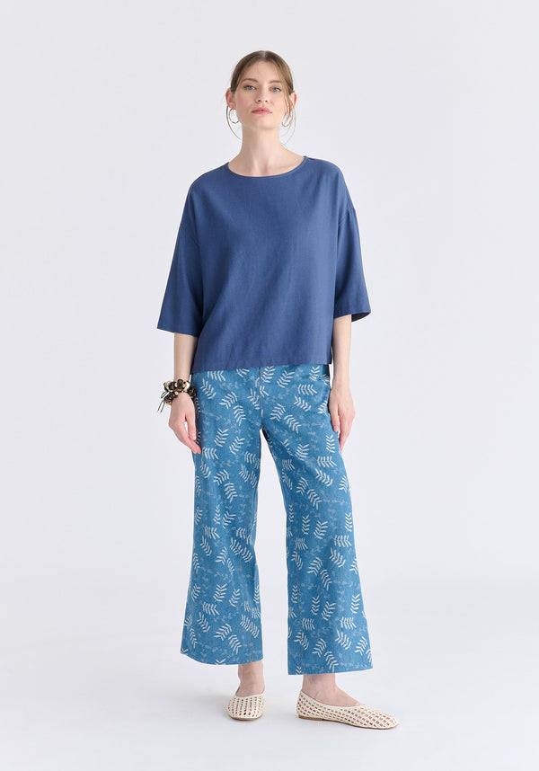 Side Splits Detail Relaxed Top in Blue Front