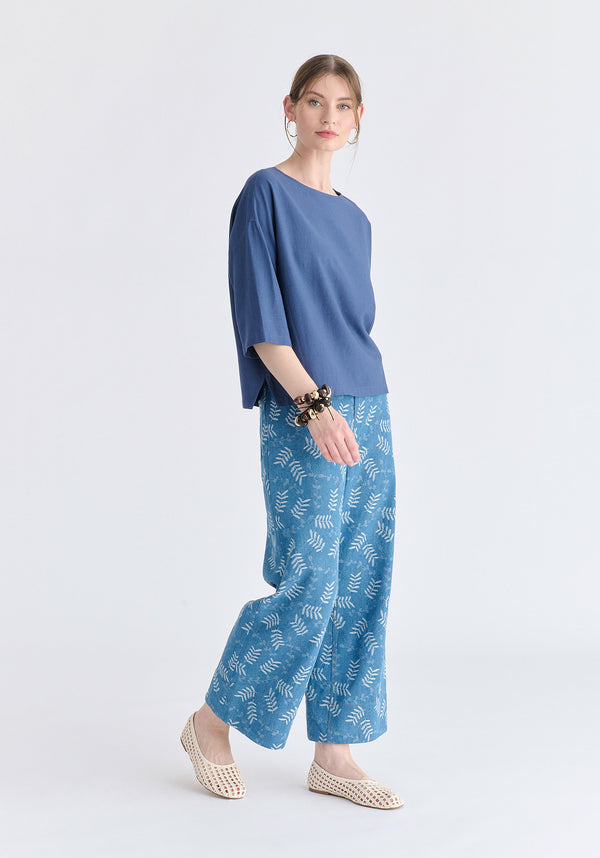 Side Splits Detail Relaxed Top in Blue Side