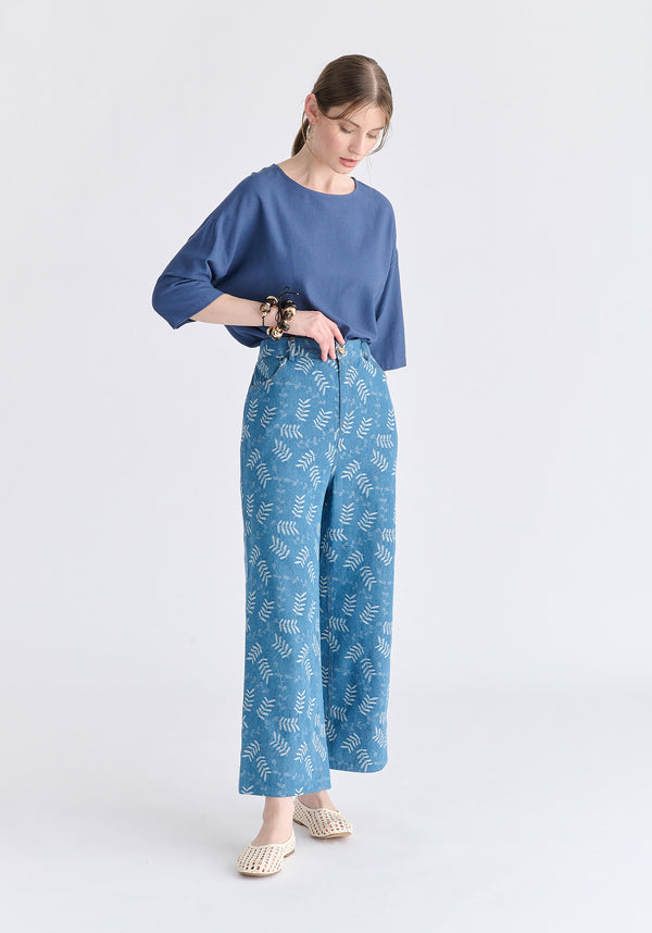 Side Splits Detail Relaxed Top in Blue Side