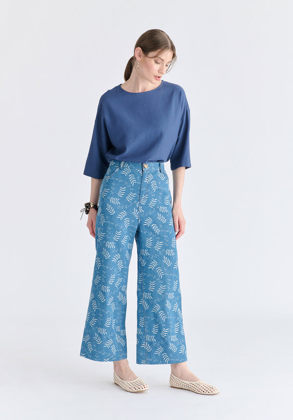 Side Splits Detail Relaxed Top in Blue Side