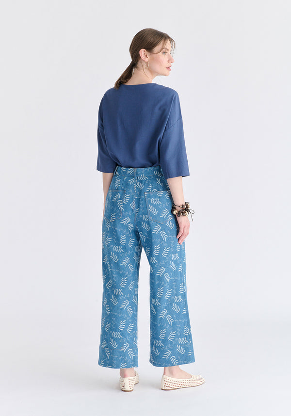 Side Splits Detail Relaxed Top in Blue Back