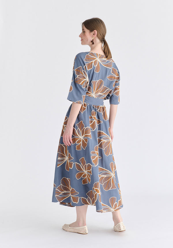 Floral Embroidered Midi Skirt in Blue Back