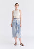 Draped Warp Midi Skirt in Blue and White Front