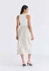 Draped Wrap Midi Skirt in Oatmeal and Black Back