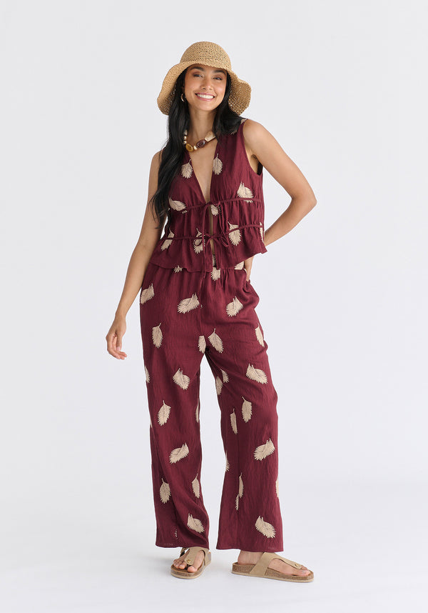 Leaf Embroidered Trousers