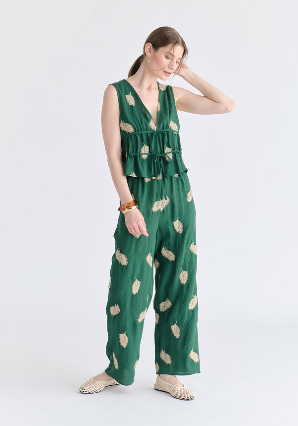 Leaf Embroidered Trousers