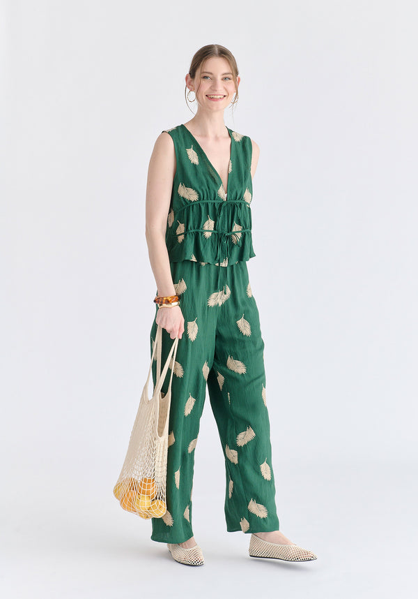 Leaf Embroidered Trousers
