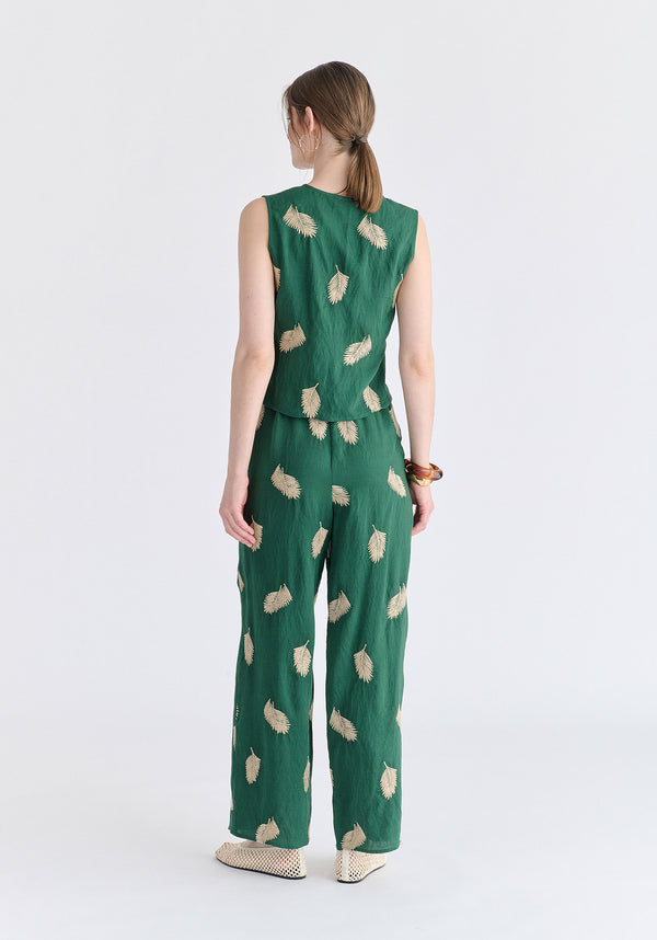 Leaf Embroidered Trousers